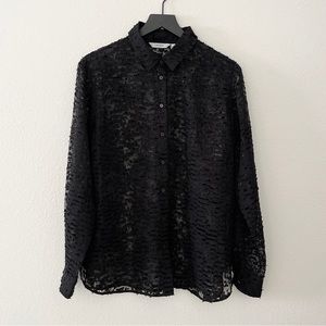 & Other Stories Jacquard Knit Mesh Button Down Textured Shirt